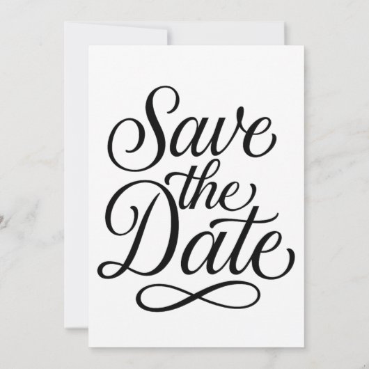 zwart wit Elegant Script Huwelijk veilig de datum Kaart (Achterkant)