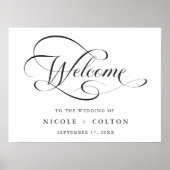 Zwart & Wit Elegant Script Huwelijk Welkom Teken Poster (Voorkant)