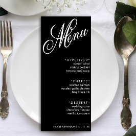 Zwart & Wit Elegant Script Huwelijksreceptie Menu