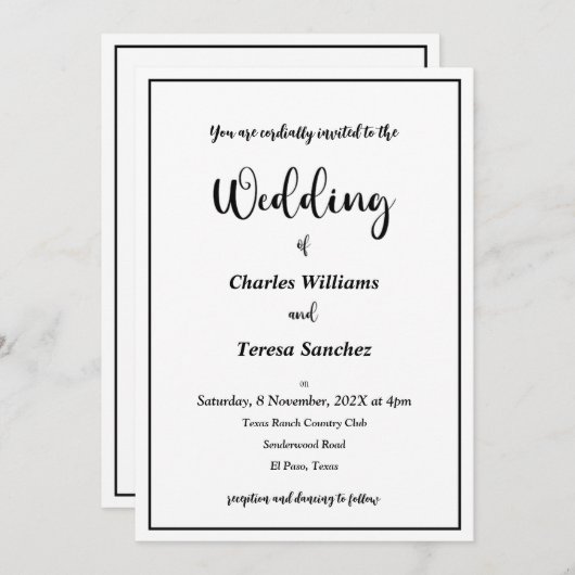 Zwart-wit elegant script kaart (Voorkant / Achterkant)