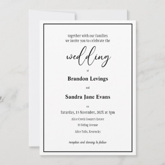 Zwart-wit elegant script kaart (Voorkant)