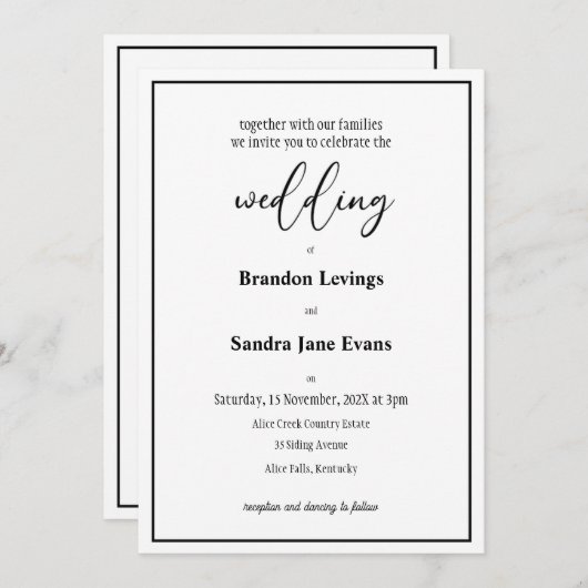 Zwart-wit elegant script kaart (Voorkant / Achterkant)