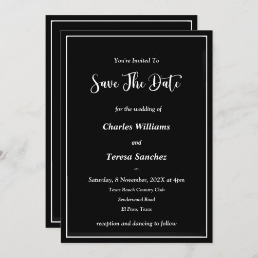 Zwart-wit elegant script kaart (Voorkant / Achterkant)