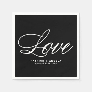 Zwart-wit Elegant Script   Love Wedding Servet