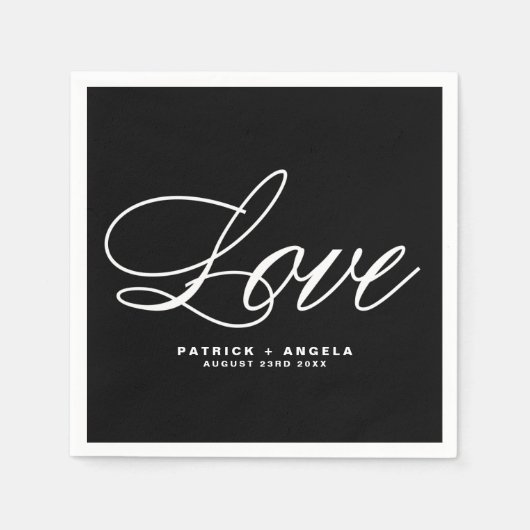 Zwart-wit Elegant Script | Love Wedding Servet (Voorkant)