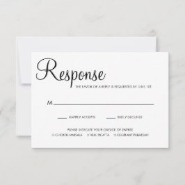 Zwart-wit Elegant Script Meal Choice Weddenschap RSVP Kaartje