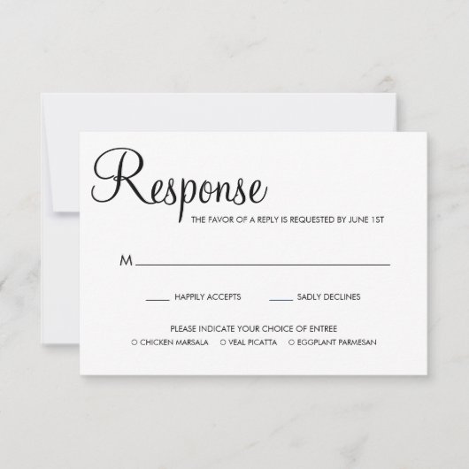 Zwart-wit Elegant Script Meal Choice Weddenschap RSVP Kaartje (Voorkant)