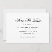 Zwart-wit Elegant Script Minimalistische bruiloft Save The Date (Voorkant)