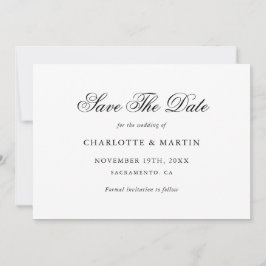 Zwart-wit Elegant Script Minimalistische bruiloft Save The Date