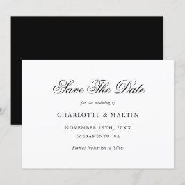 Zwart-wit Elegant Script Minimalistische bruiloft Save The Date