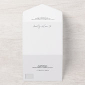 Zwart wit elegant script moderne bruiloft all in one uitnodiging (Buitenkant)