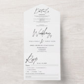Zwart wit elegant script moderne bruiloft all in one uitnodiging (Binnen)