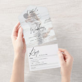 Zwart wit elegant script moderne fotobruiloft all in one uitnodiging (Afscheurbaar)