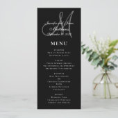 Zwart Wit Elegant Script Monogram Bruiloft Menu (Staand voorkant)