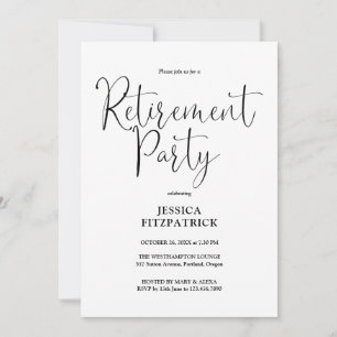 Zwart-Wit Elegant Script Pensioenfeest Kaart
