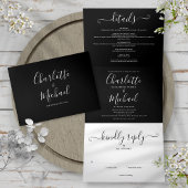 Zwart-wit Elegant Script Photo Weddenschap Drieluik Uitnodiging