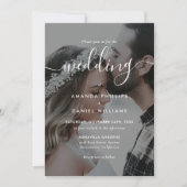 Zwart-wit Elegant Script Photo Wedding Kaart (Voorkant)