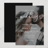 Zwart-wit Elegant Script Photo Wedding Kaart (Voorkant / Achterkant)