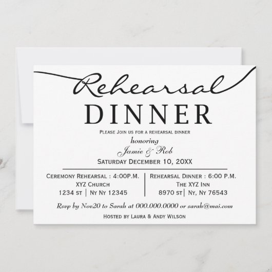 zwart-wit Elegant Script Rehearsal Dinner nodigt u Kaart (Voorkant)