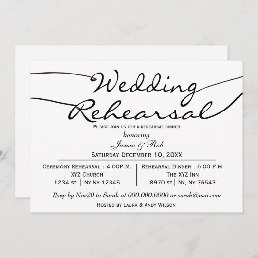 zwart-wit Elegant Script Rehearsal Dinner nodigt u Kaart (Voorkant / Achterkant)