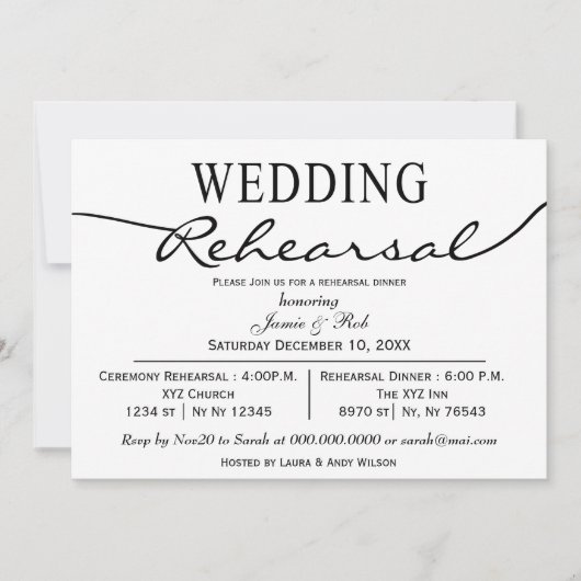 zwart-wit Elegant Script Rehearsal Dinner nodigt u Kaart (Voorkant)