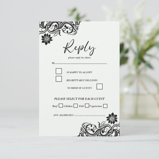 Zwart-wit Elegant Script RSVP (Staand voorkant)