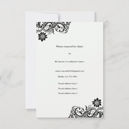 Zwart-wit Elegant Script RSVP (Achterkant)