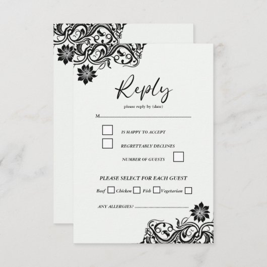 Zwart-wit Elegant Script RSVP (Voorkant / Achterkant)