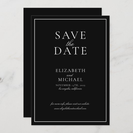 Zwart & Wit Elegant Script Trouwen Save the Date Kaart (Voorkant / Achterkant)