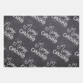Zwart-wit elegant script vrolijk kerstfeest inpakpapier vel (Voorkant)