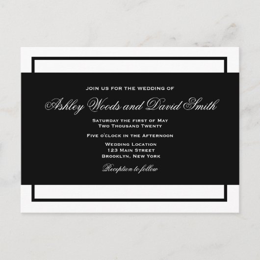 Zwart-wit Elegant Script Wedding Briefkaart (Voorkant)