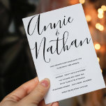 Zwart-wit Elegant Script Wedding Kaart<br><div class="desc">De zwarte en Witte Uitnodiging van de Weddenschap van het Manuscript van Elegant. Stuur je vrienden en familie een zwarte en witte legante uitnodiging tot weduwschap. Eenvoudige elegante uitnodiging tot een kerkische bruiloft. De achterkant van de kaart is zwart. Pas het aan door de namen van de bruid en de...</div>