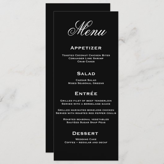 Zwart-wit Elegant Script Wedding Menu Kaart (Voorkant / Achterkant)