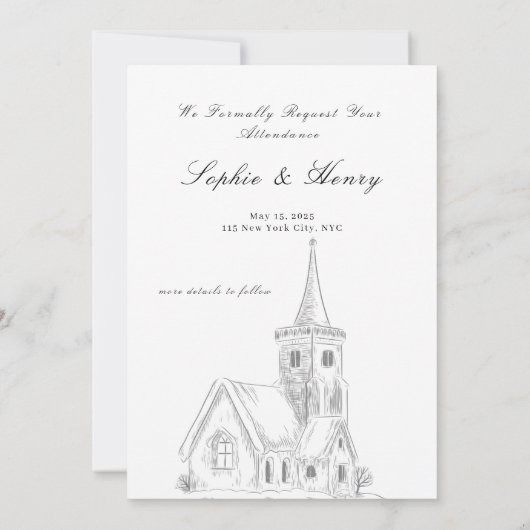 Zwart-wit Elegant Script Wedding Save The Date (Achterkant)