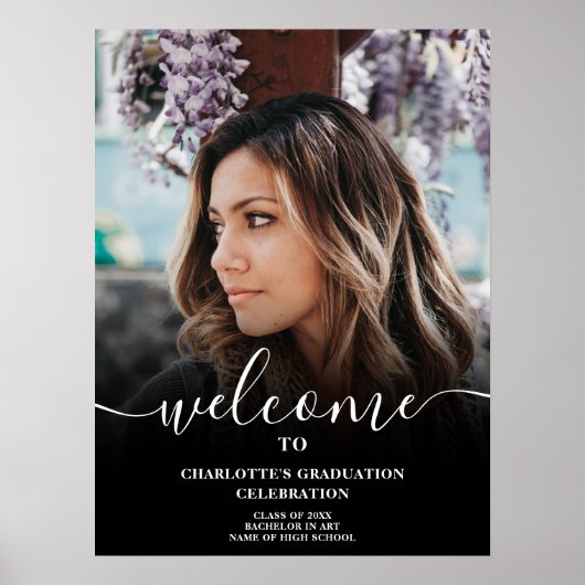 Zwart-wit elegant script welkom afstuderen poster (Voorkant)