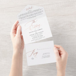 Zwart-wit Elegant Simple Roos Gold Wedding All In One Uitnodiging