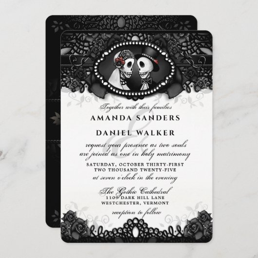 Zwart-wit elegant skeletten-samengevoegd-opnieuw u kaart (Voorkant / Achterkant)