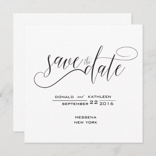 Zwart-wit Elegant Sla de datum op Save The Date (Voorkant / Achterkant)