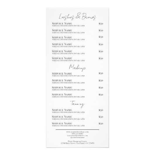 Zwart Wit Elegant Spa Services Menu Rack Kaart (Achterkant)