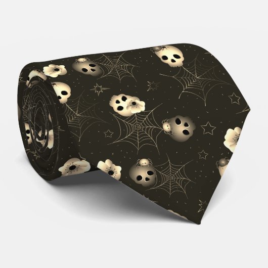 Zwart-wit elegant spoky-halloween patroon stropdas (Opgerold)