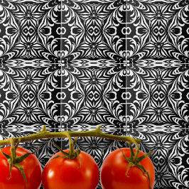 Zwart-wit elegant stijlvol Damaserpatroon Tegeltje