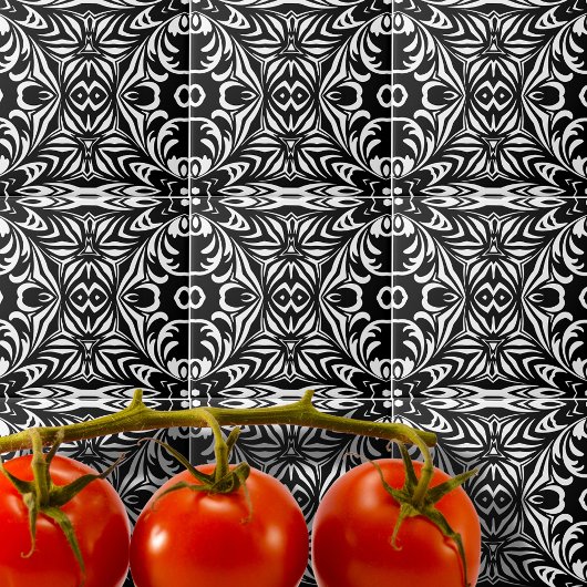 Zwart-wit elegant stijlvol Damaserpatroon Tegeltje