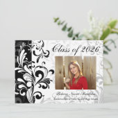 Zwart Wit Elegant Swirl Foto 2025 Afstuderen Kaart (Staand voorkant)