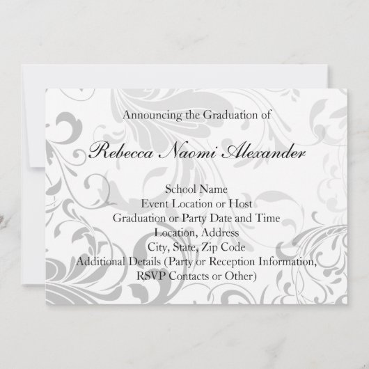Zwart Wit Elegant Swirl Foto 2025 Afstuderen Kaart (Achterkant)
