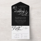 Zwart Wit Elegant Swirls Wedding All In One Uitnodiging (Binnen)