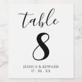 Zwart Wit Elegant Tafelnummer Eenvoudig script Wijn Etiket (Enkel label)