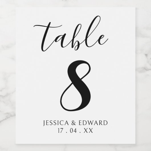 Zwart Wit Elegant Tafelnummer Eenvoudig script Wijn Etiket (Enkel label)