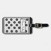 Zwart-wit Elegant Tegel Ontwerp Bagagelabel (Voorkant horizontaal)