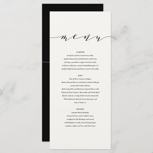 Zwart + wit elegant trouwmenu menu (Voorkant / Achterkant)