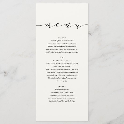 Zwart + wit elegant trouwmenu menu (Voorkant)